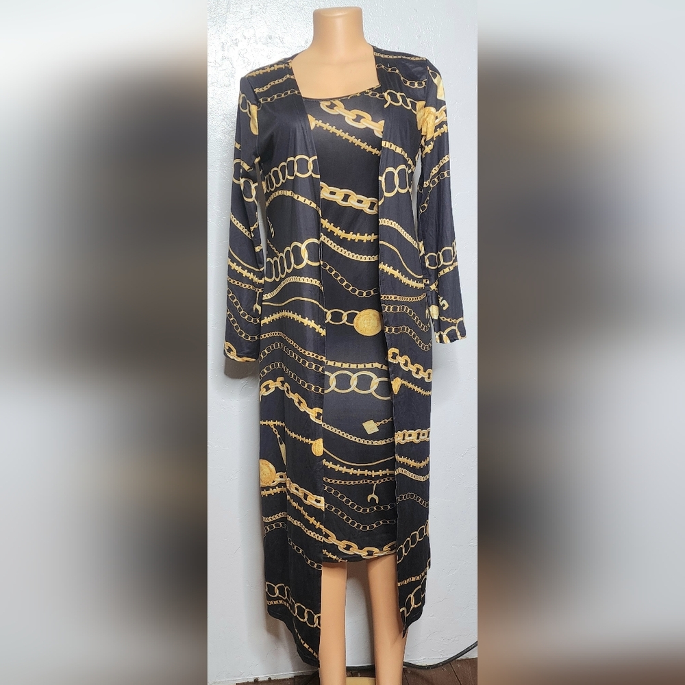 CBR Black and Gold Chain Print Dress